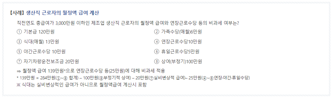  급여 및 수당 비과세 항목 정리(비과세 근로소득)