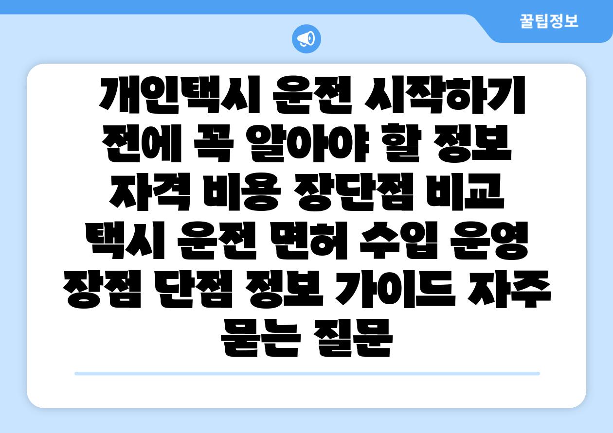 개인택시 운전 시작하기 전에 꼭 알아야 할 정보 자격 비용 장단점 비교 택시 운전 면허 수입 운영 장점 단점 정보 설명서 자주 묻는 질문