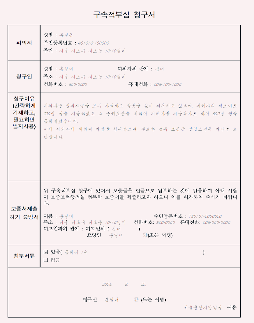  구속적부심 청구서