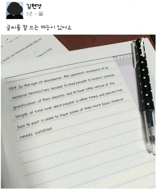  글씨 잘 쓰는 재능이 있다길래 봤는데