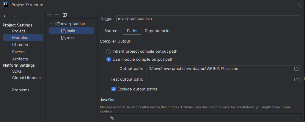 Project Settings : Modules &gt; main &gt; Paths