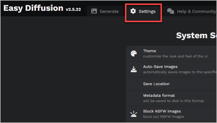 easy diffusion settings