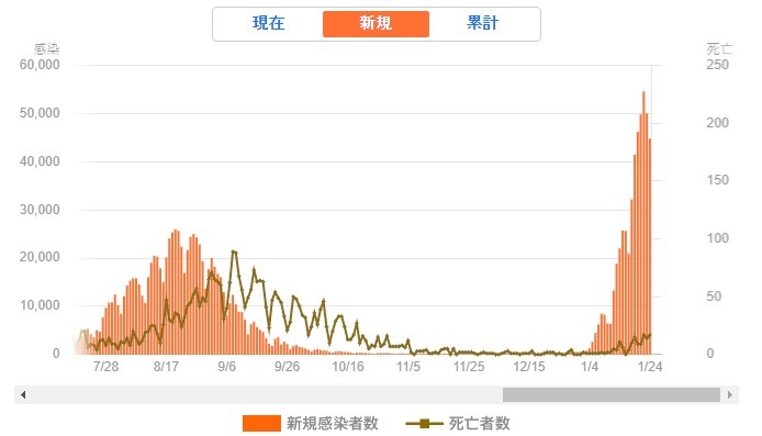 일본 코로나 확진자 현황그래프