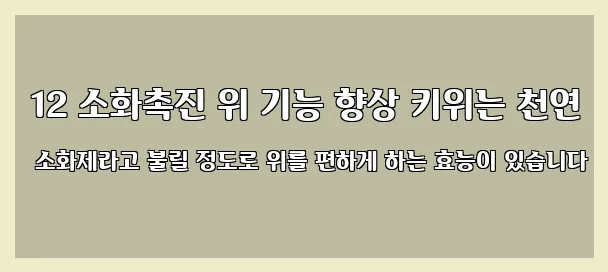  12 소화촉진 위 기능 향상 키위는 천연 소화제라고 불릴 정도로 위를 편하게 하는 효능이 있습니다