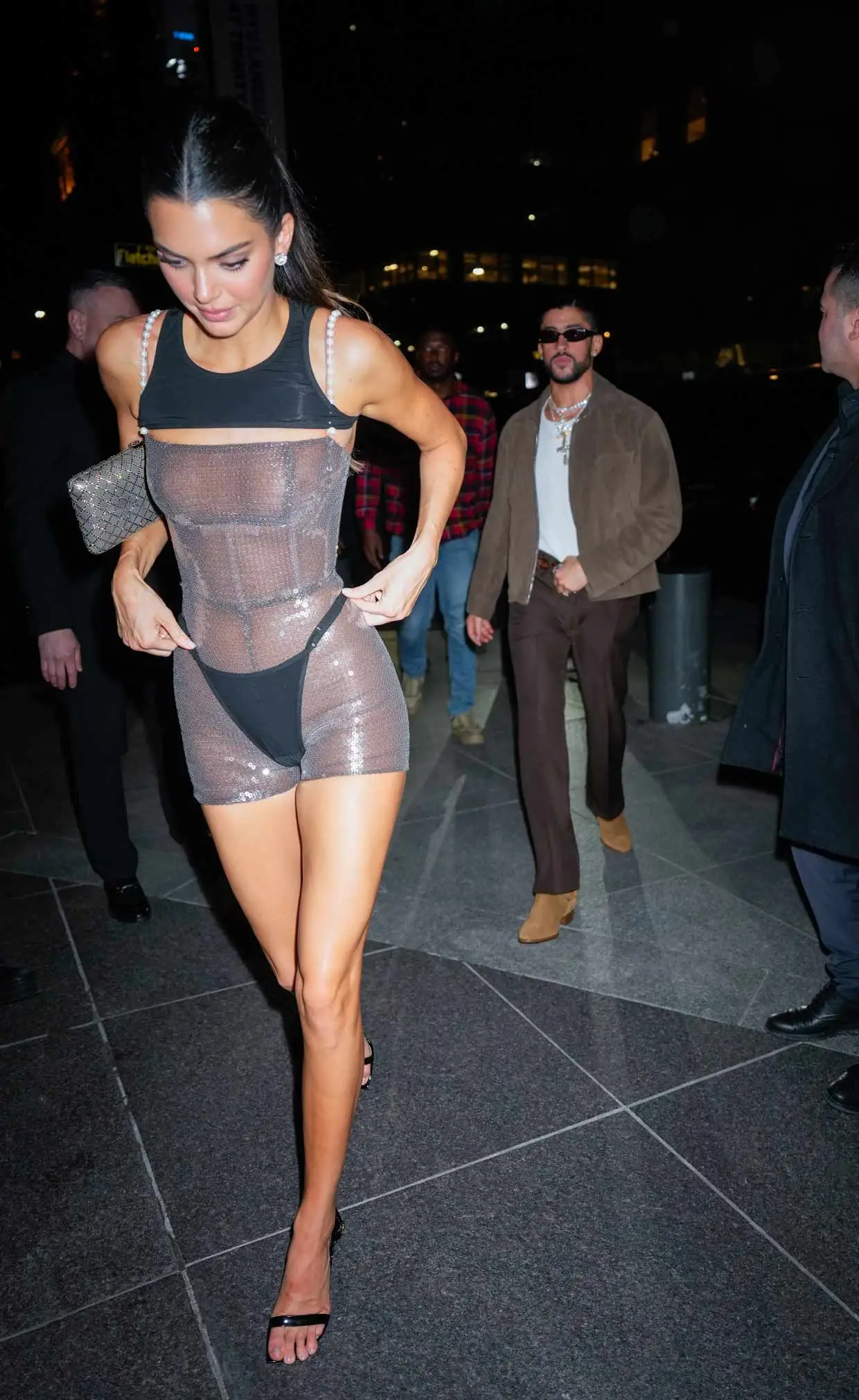 Kendall-Jenner-and-Bad Bunny-are-seen-heading-to-a-Met-Gala-afterparty-on-May-01&#44;-2023-in-New-York-City.