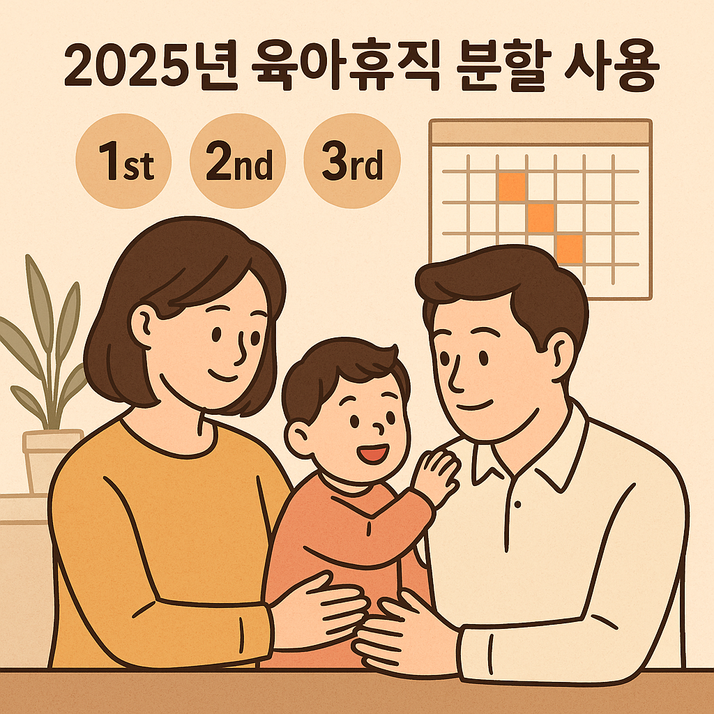2025년 육아휴직 분할 사용 제도를 통해 가족이 함께 시간을 보내는 모습을 표현한 장면