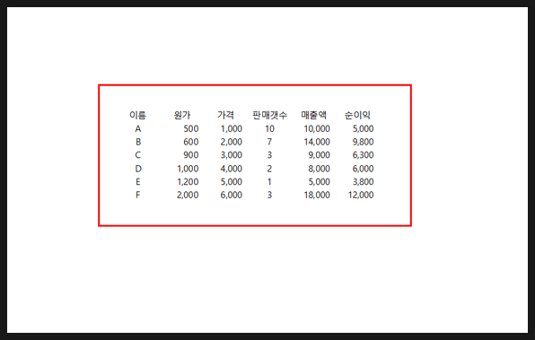 테두리, 색칠 엑셀표 작성 1단 층, 9