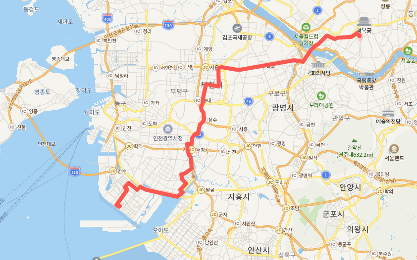  시외 1801번버스 노선, 시간표  : 동서울터미널 ~ 인천종합터미널