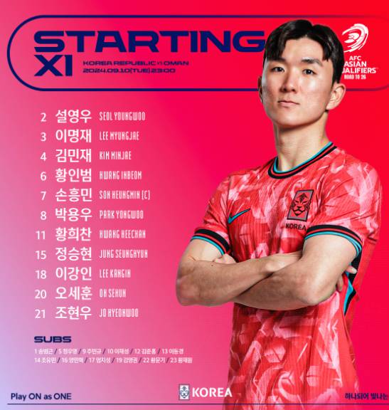 한국 오만 선발명단 라인업