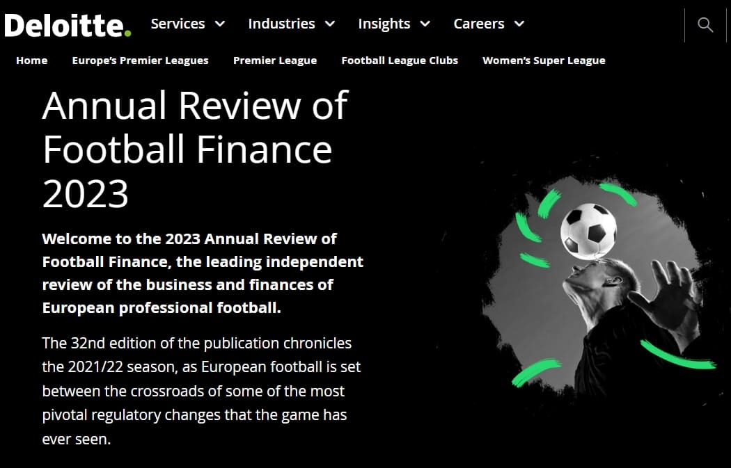  유럽 프로축구 5대 리그 매출 순위 Annual Review of Football Finance 2023