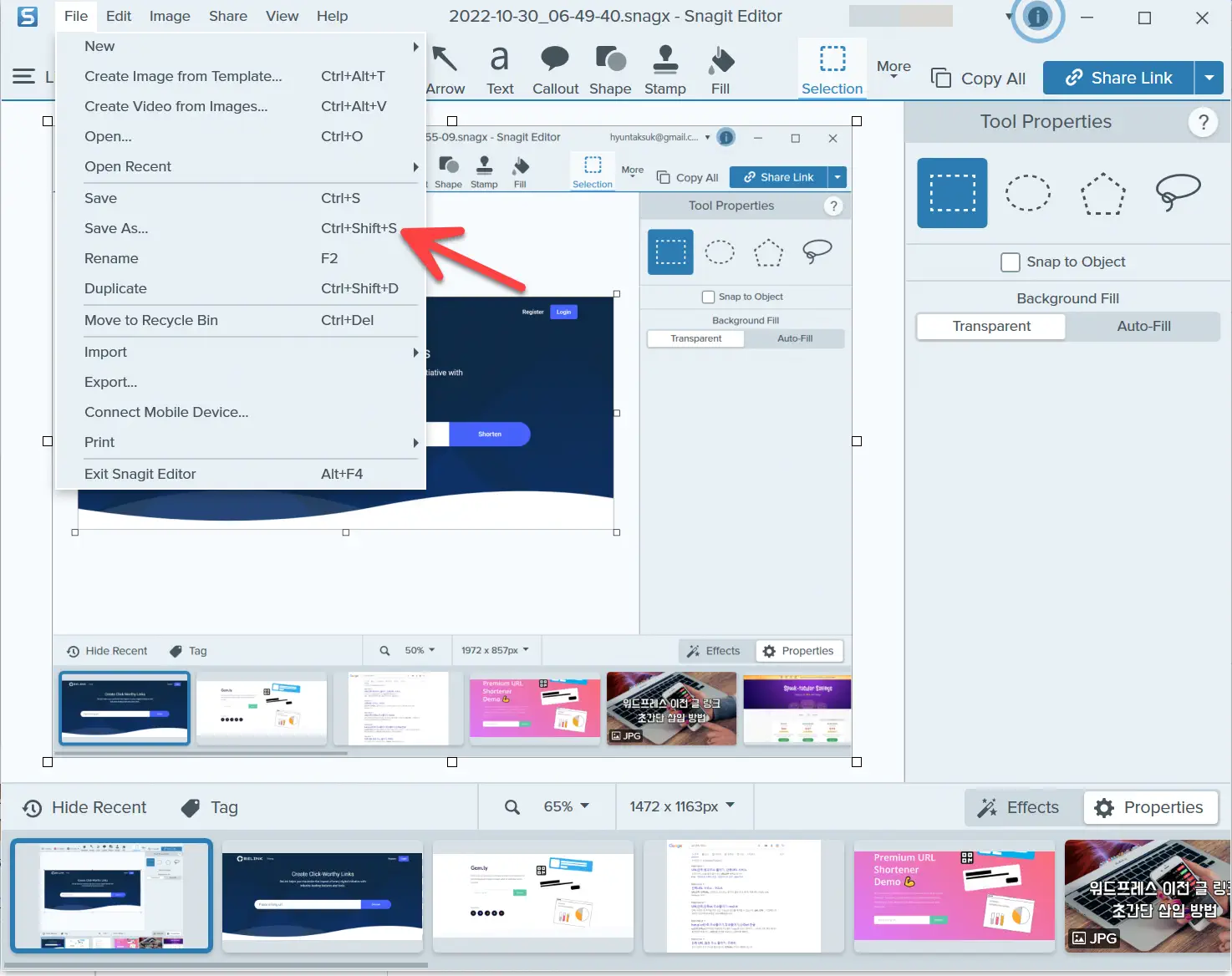 화면 캡처 및 편집 프로그램 Snagit: WebP 포맷으로 이미지 저장하기