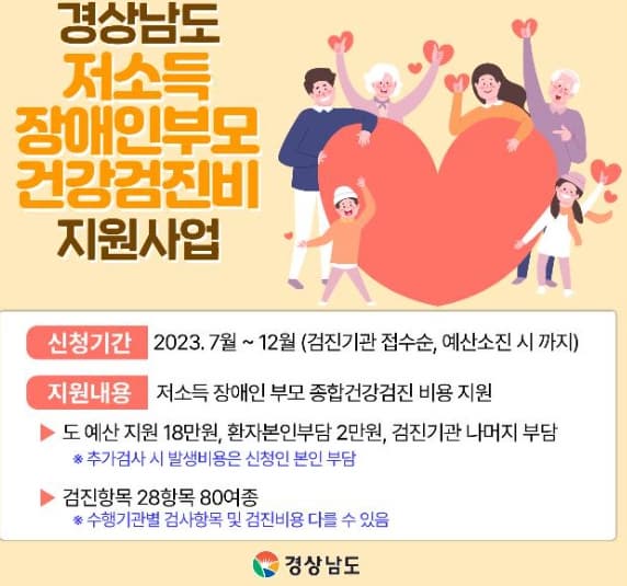  경상남도 김해 밀양 창원시 저소득 장애인 부모님 건강검진비 지원금