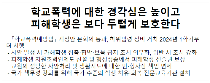  학교폭력에 대한 경각심은 높이고 피해학생은 보다 두텁게 보호한다
