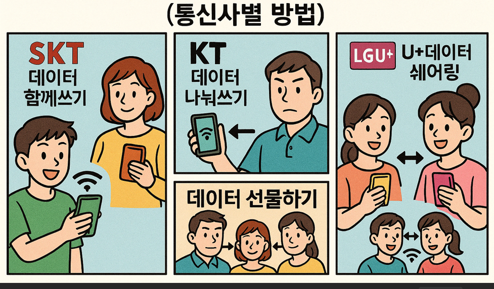 가족끼리 데이터 나눠 쓰는 법 (통신사별 방법)