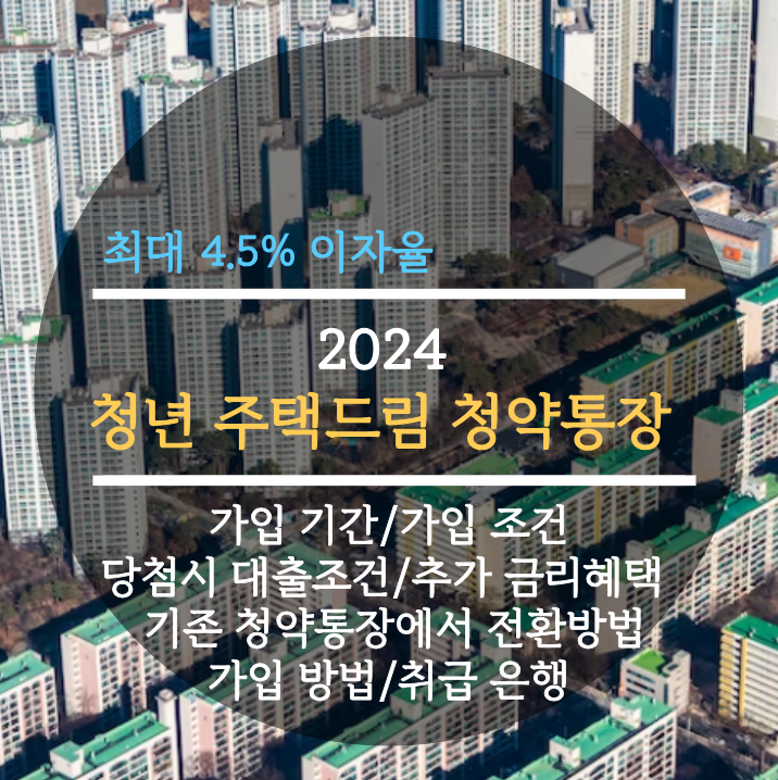  2024 청년 주택드림 청약통장 가입 기간/ 가입 조건/ 당첨시 대출 조건/ 추가 금리 혜택/ 가입 방법/ 취급 은행/ 필요 서류/ 기존 청약통장에서 전환방법