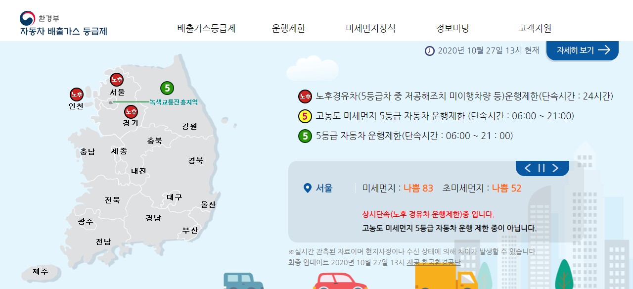  배출가스 등급제 조회 5등급 차량