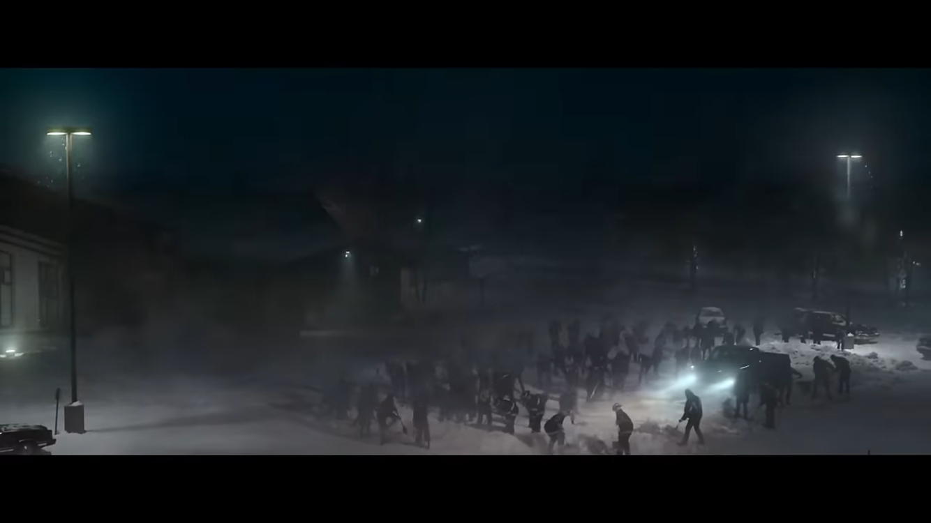 다같이 눈을 치우는 동네 사람들