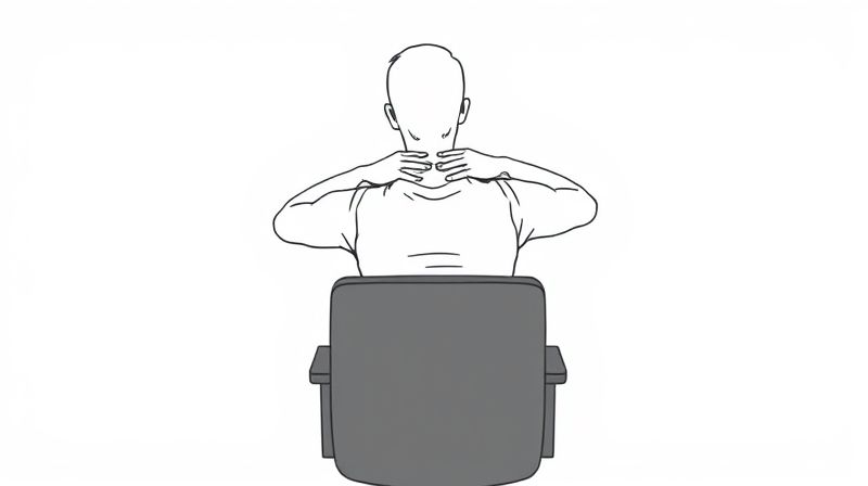 의자에 앉아 등 윗부분을 스트레칭하는 그림