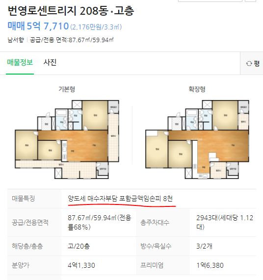  분양권 손피 계산하는 법(분양권 프리미엄 양도세 매수자 부담)