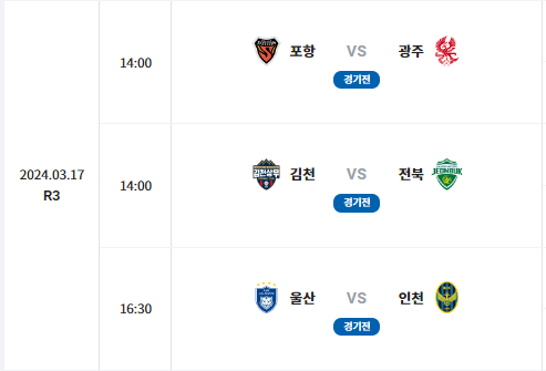  2024 K리그1 3R(3/17) 경기 프리뷰