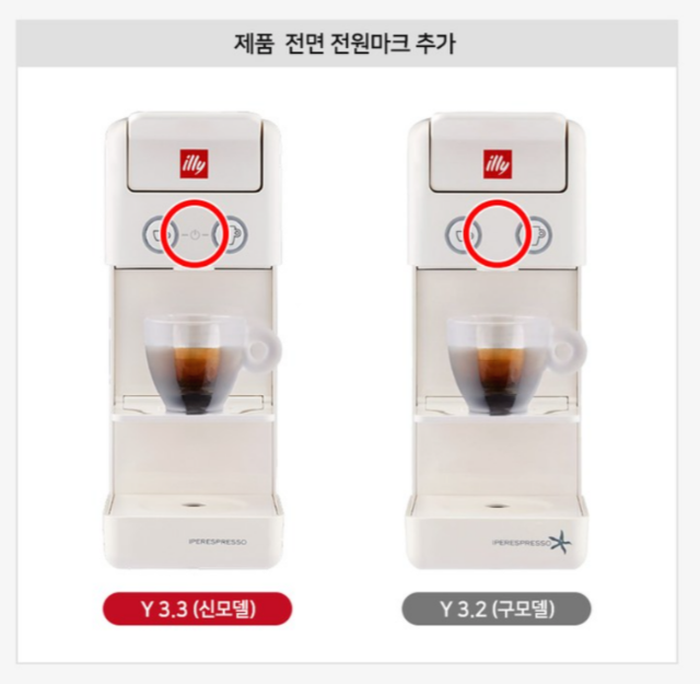 일리 커피머신 Y3.3과 Y3.2의 차이점 사진