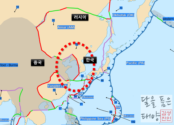 한반도-북한-남한-주변-지질구조-단층-설명-지도