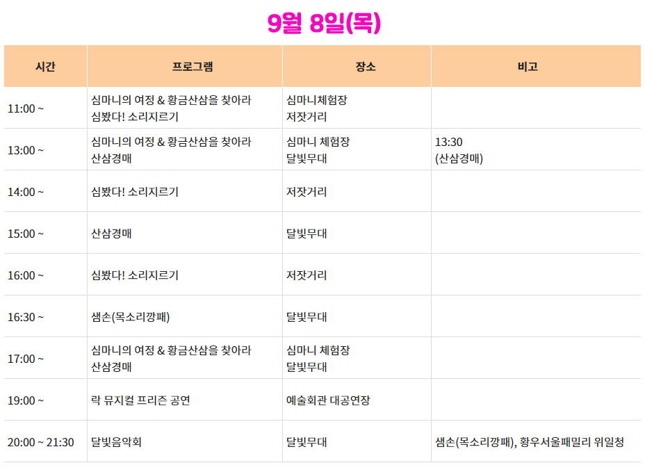 함양산삼축제 9월 8일 일정표