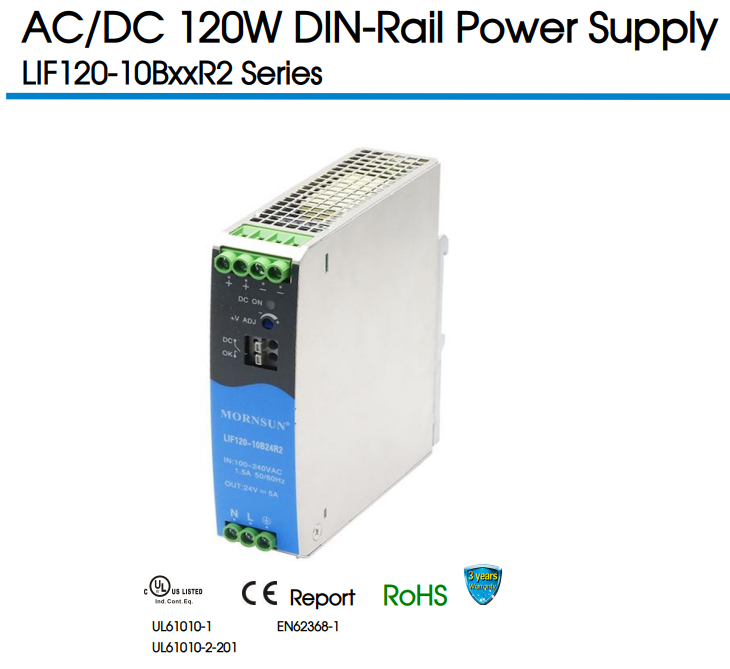 [유성테크] MORNSUN DIN-Rail 120W SMPS, LIF120-10BxxR2