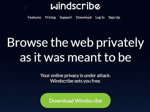 Windscribe 홈페이지