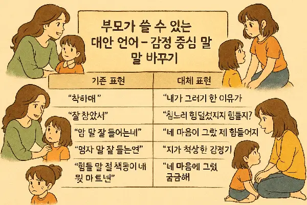 부모가 쓸 수 있는 대안 언어 – 감정 중심 말 바꾸기