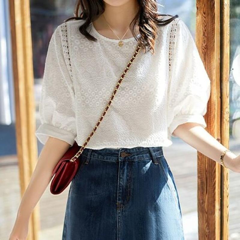 주크 펀칭 반팔 블라우스 RB2BL002
