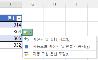 계산된 열 실행 취소 아이콘