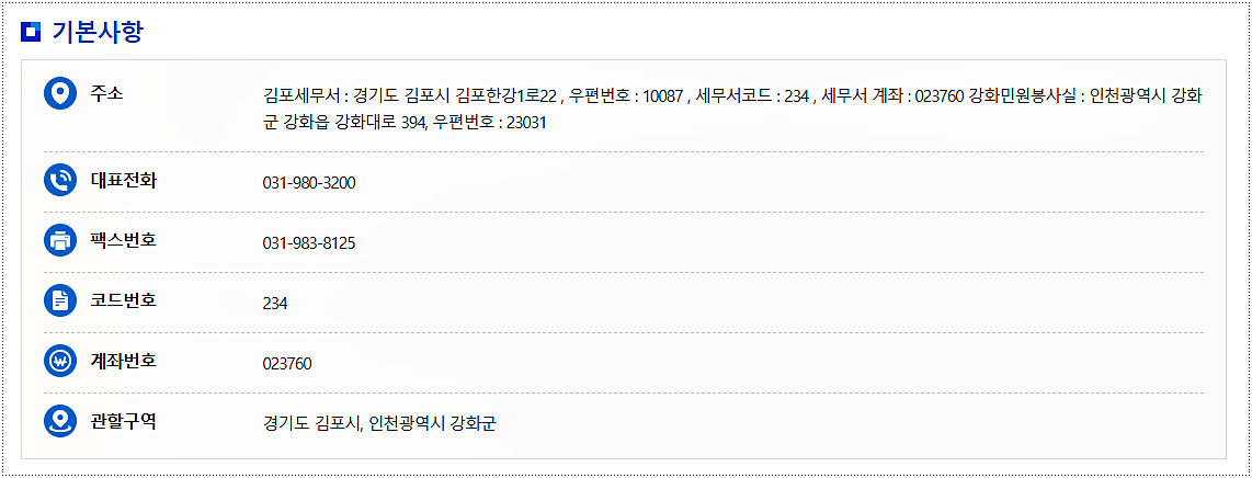  김포세무서 전화번호