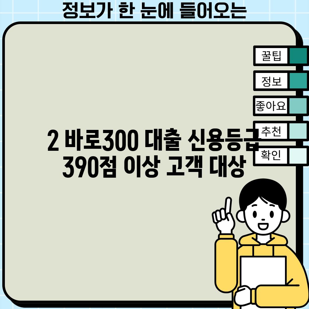 2. 바로300 대출: 신용등급 390점 이상 고객 대상