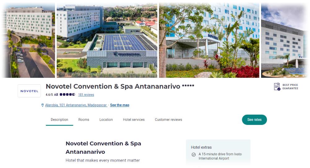 마다가스카르(Madagascar) 여행 수도 안타나나리보(Antananarivo)의 Novotel Convention & Spa Antananarivo (노보텔 컨벤션 & 스파 안타나나리보) 둘러보기 (홈페이지)