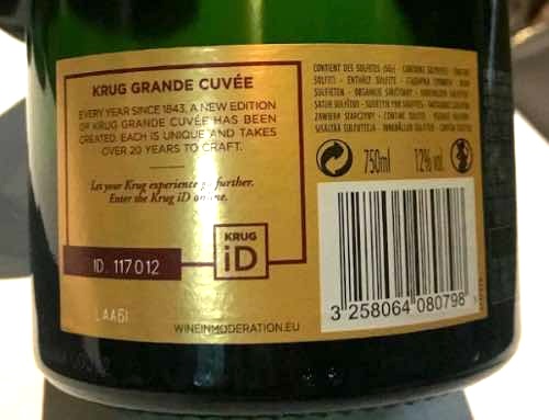 Champagne Krug Grande Cuvee Brut 166eme Edition NV의 백 라벨
