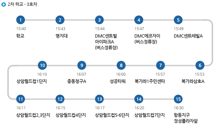 명지초 3호차 셔틀 월/화/목/금 2차 하교 노선 시간표