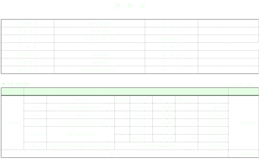 웹사이트 개편 견적서 2
