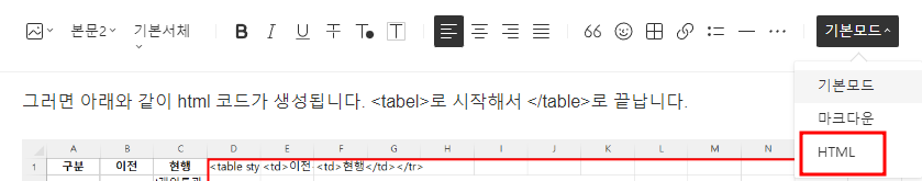 티스토리 HTML 모드로 변경