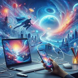 스마트폰과 컴퓨터가 케이블로 연결되어 있는 그림