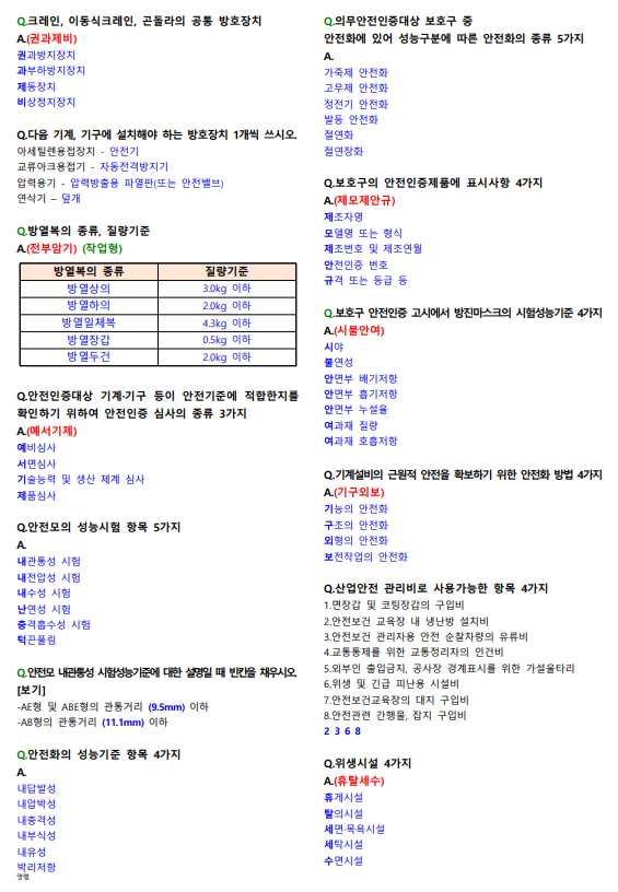 산업안전기사 필답형 요점정리