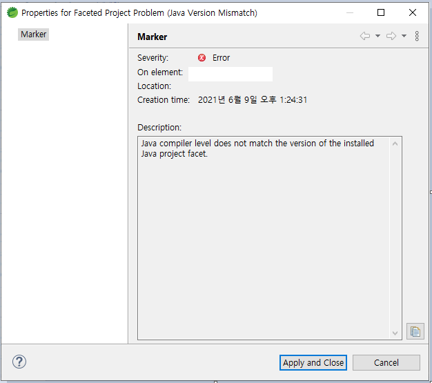  [eclipse] Java compiler level does not match the version of the installed Java project facet.