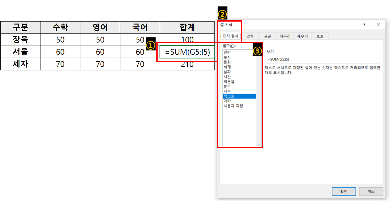 셀 서식 변경하는 방법을 설명하는 그림