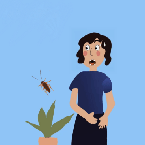 바퀴벌레를 보고 놀라 도망가는 여자 그림
