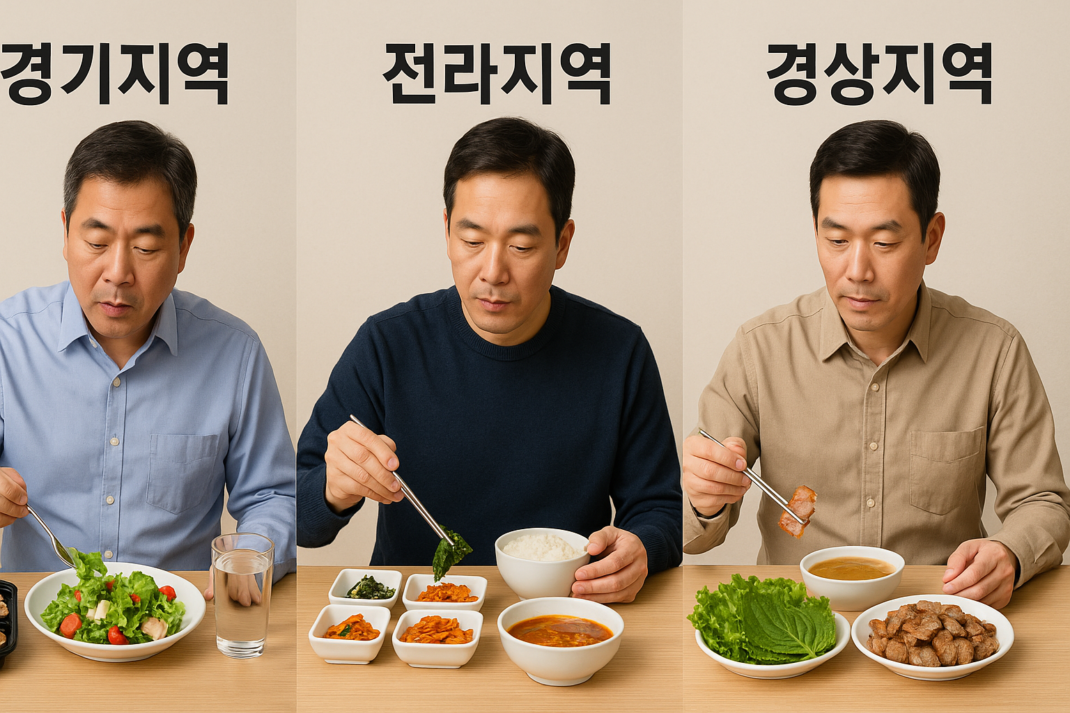 경기, 전라, 경상 지역 식문화 비교 이미지