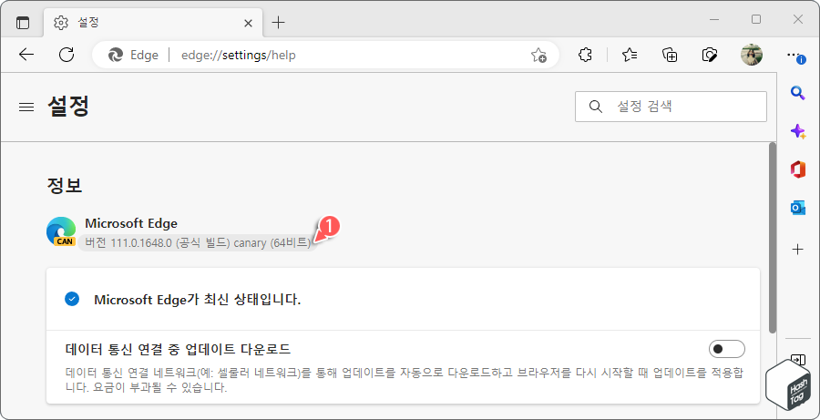 Microsoft Edge 설정 > 버전 확인