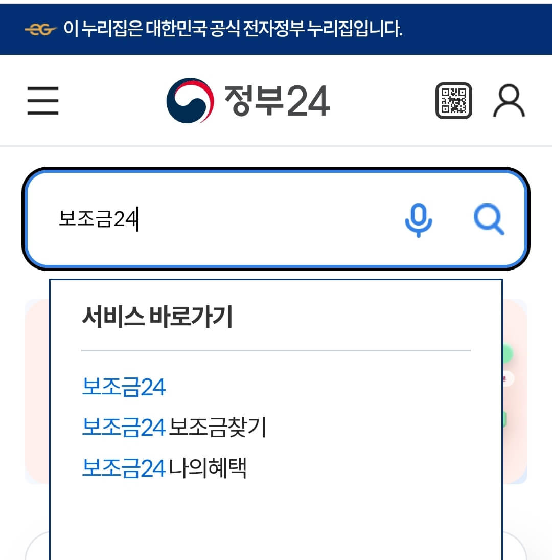 정부24 홈페이지 보조금24 메뉴 확인하는 방법