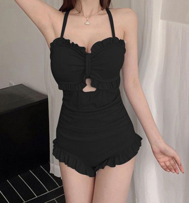 셔링 어깨끈 프릴 모노키니 호텔 수영복