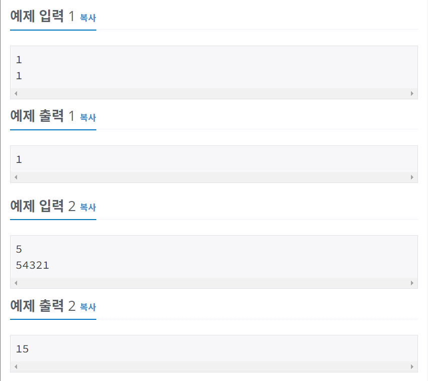 [Algorithm] BOJ_11720 : 숫자의 합