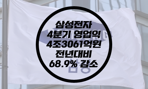  삼성전자 4분기 영업익 4조3천억원/전년대비 68.9% 감소/반도체 급감